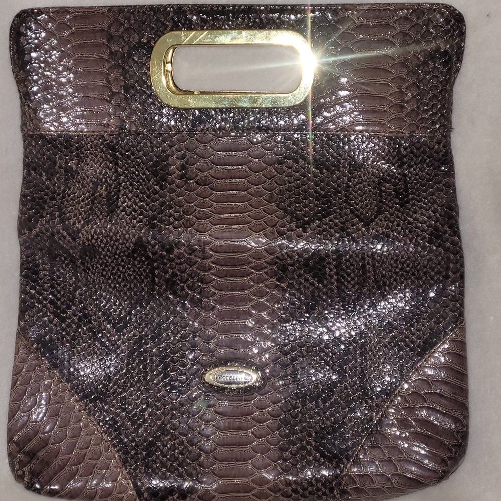 Vecceli Italy Shimmering Brown Snakeskin Clutch